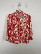 J Jill Womens Shirt XL Petite Red 100% Linen Beachy Travel Button Up Cruise