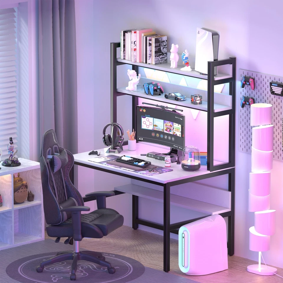 Computer Desk with Shelves, 47" W x 23.6" D Gaming Desk with Hutch and Booksh... - Image 2 of 4