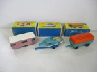 Matchbox Lesney Regular Wheels #23 Caravan, #9 Boat & Trailer, #2 Trailer, boxed