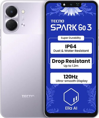 Tecno Spark Go 3 Factory Unlocked Dual SIM 4GB RAM 64GB 120Hz Display Purple