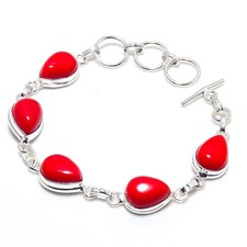 Red Coral Gemstone Handmade 925 Sterling Silver Jewelry Bracelet Size 7-8"