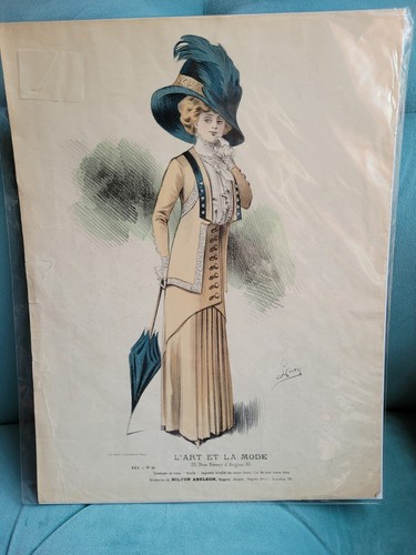 French Antique 1880s L'ART ET LA MODE Guilded Age Fashion Art Print Paris France - Picture 2 of 5