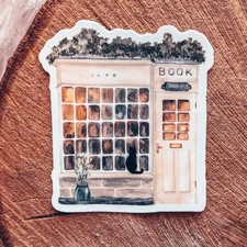 Book Shop Window with Black Cat Sticker - Vinyl