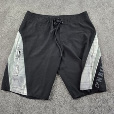 O'Neill Board Shorts Mens 34 Black Good Plaid Side Panel Swim Trunks