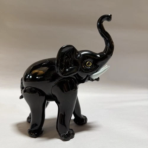 Mid Century Murano Black Glass Elephant