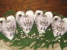 Rustic Farmhouse Christmas 4 Nutcracker Hearts Handmade Ornaments Bowl Fillers