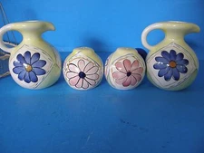 CERAMIC OIL AND VINEGAR SALT & PEPPER CRUET SET OF 4 WITH CADDY FLORAL  DESIGN