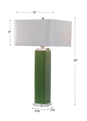 ANEEZA TROPICAL GREEN GLAZE CERAMIC & CRYSTAL XXL 32" TABLE LAMP UTTERMOST 26410 - Picture 6 of 6