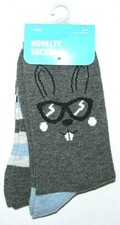2 Pair Multi-Color Bunny Rabbit Kids' Novelty Socks   Sock Size 9-11