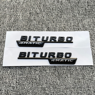 2x Black Biturbo 4Matic Fender Badge Emblem – For Mercedes C43 C63 E43 E63 W204 W221