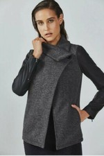Fabletics Milano Coat Jacket XS Gray Black Faux Leather Sleeves Zip Cuffs