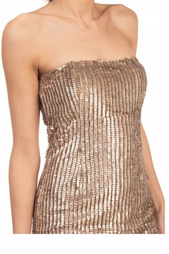 $430 TWIN-SET SIMONA BARBIERI Women's NWT XS S 0 2 Gold Strapless Sequined Dress - Picture 2 of 12