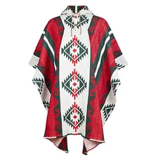 LLAMA WOOL UNISEX SOUTH AMERICAN PONCHO PULLOVER JACKET AZTEC PATTERN M-XXXL RED