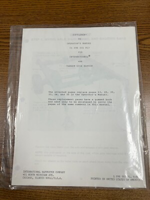 International Supplement to Operator's Manual 496 Tandem Disk Harrow 1096557R1