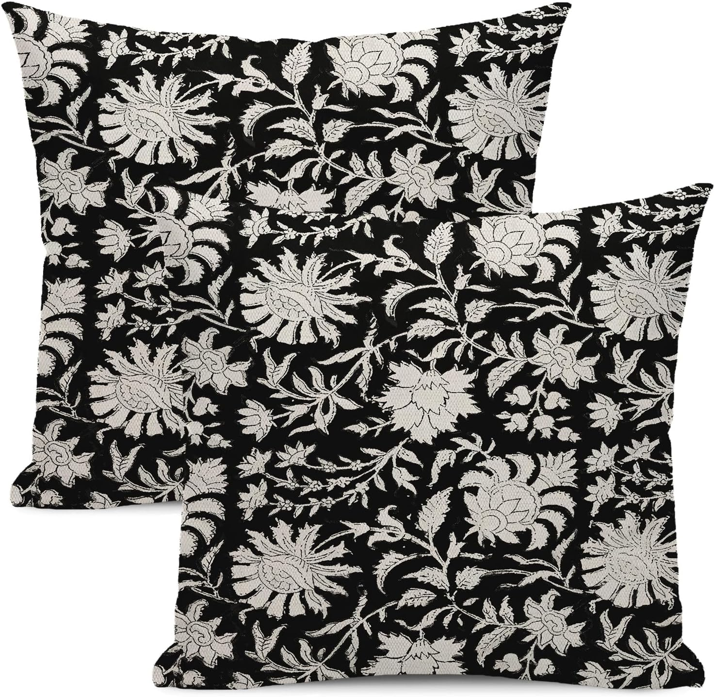 Stylish Black & White Boho Floral Pillow Covers 18x18 Farmhouse Decor Set of 2