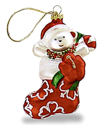 Tropical Hawaiian Glass Christmas Stocking Ornament Teddy Bear Lei Hibiscus