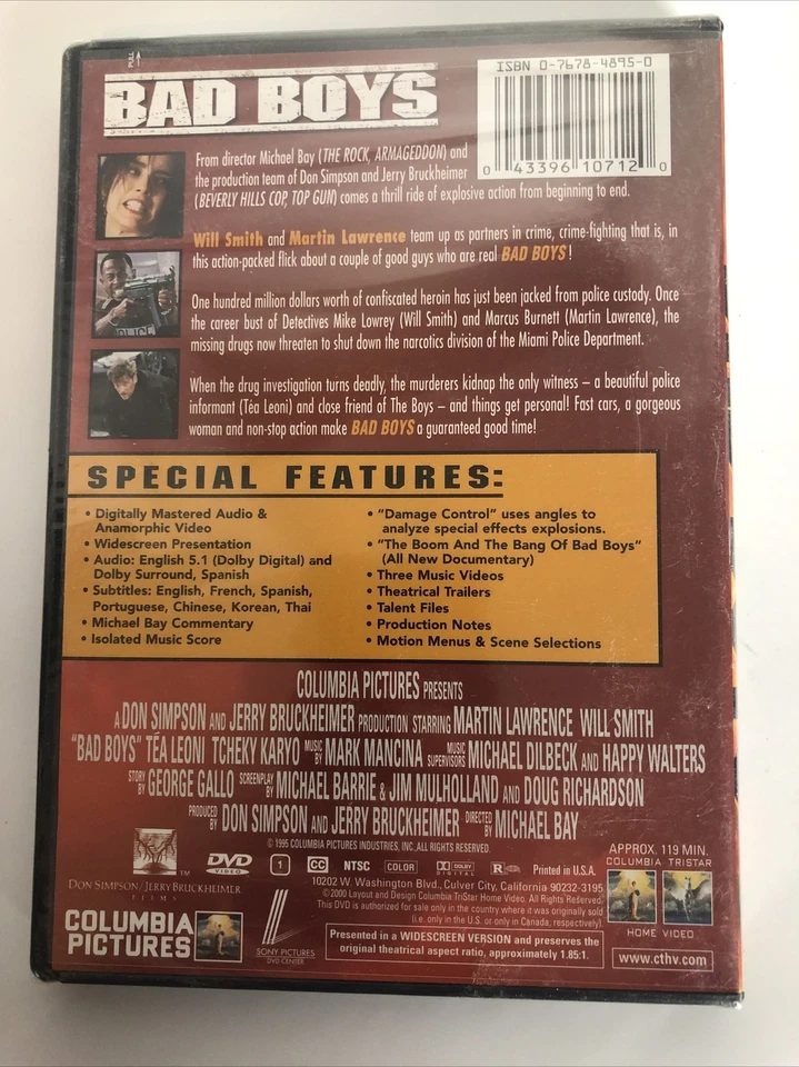 Bad Boys (DVD, Special Edition) 2000 Martin Lawrence, Will Smith New - Image 2 of 2