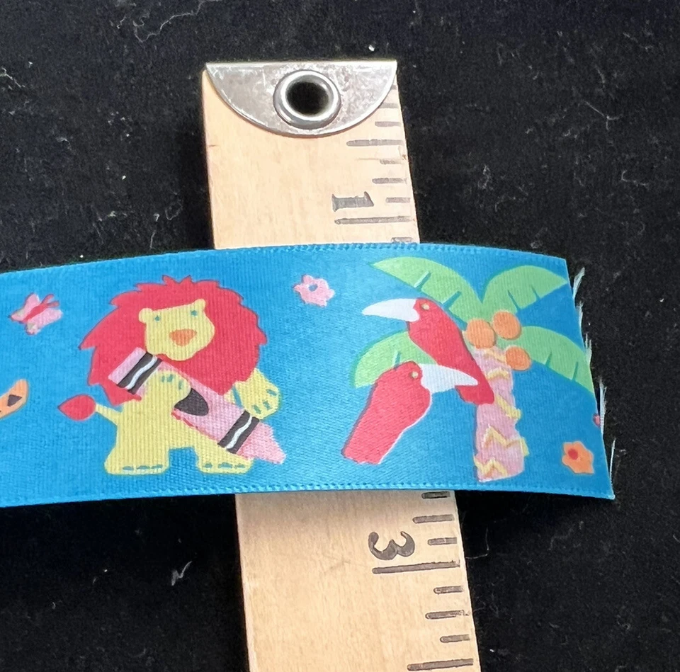 Vintage Crayola Crayons Satin Craft Ribbon 1.5" 5 Yards~Jungle Animals - Image 3 of 3