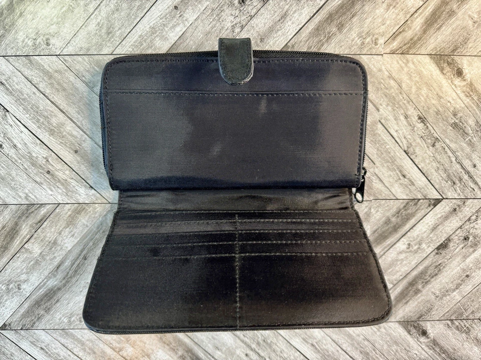 Kenneth Cole Reaction Cartera Mujer Cremallera Alrededor Cartera Negra Clásica Moda Cartera Foto 4 de 4