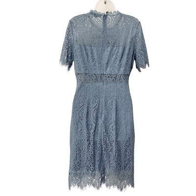 Merokeety Short Sleeve Floral Lace Dress S Dusty Blue Knee Length