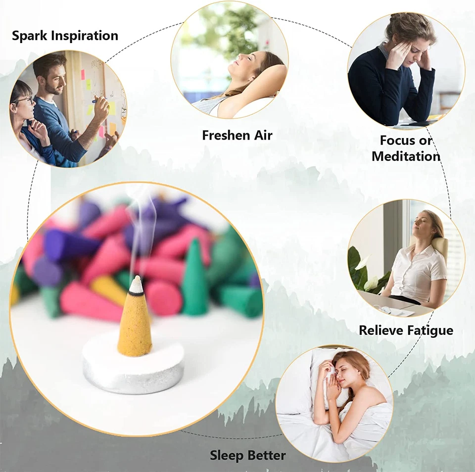 120 Coni Di Incenso 8x15 Salvia, Lavanda, Violetta, Cannella, Eucalipto, Sandalo - Immagine 4 di 4