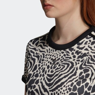 adidas Original Women Leopard Pint Crop Top 3 Stripes Tee DU8186