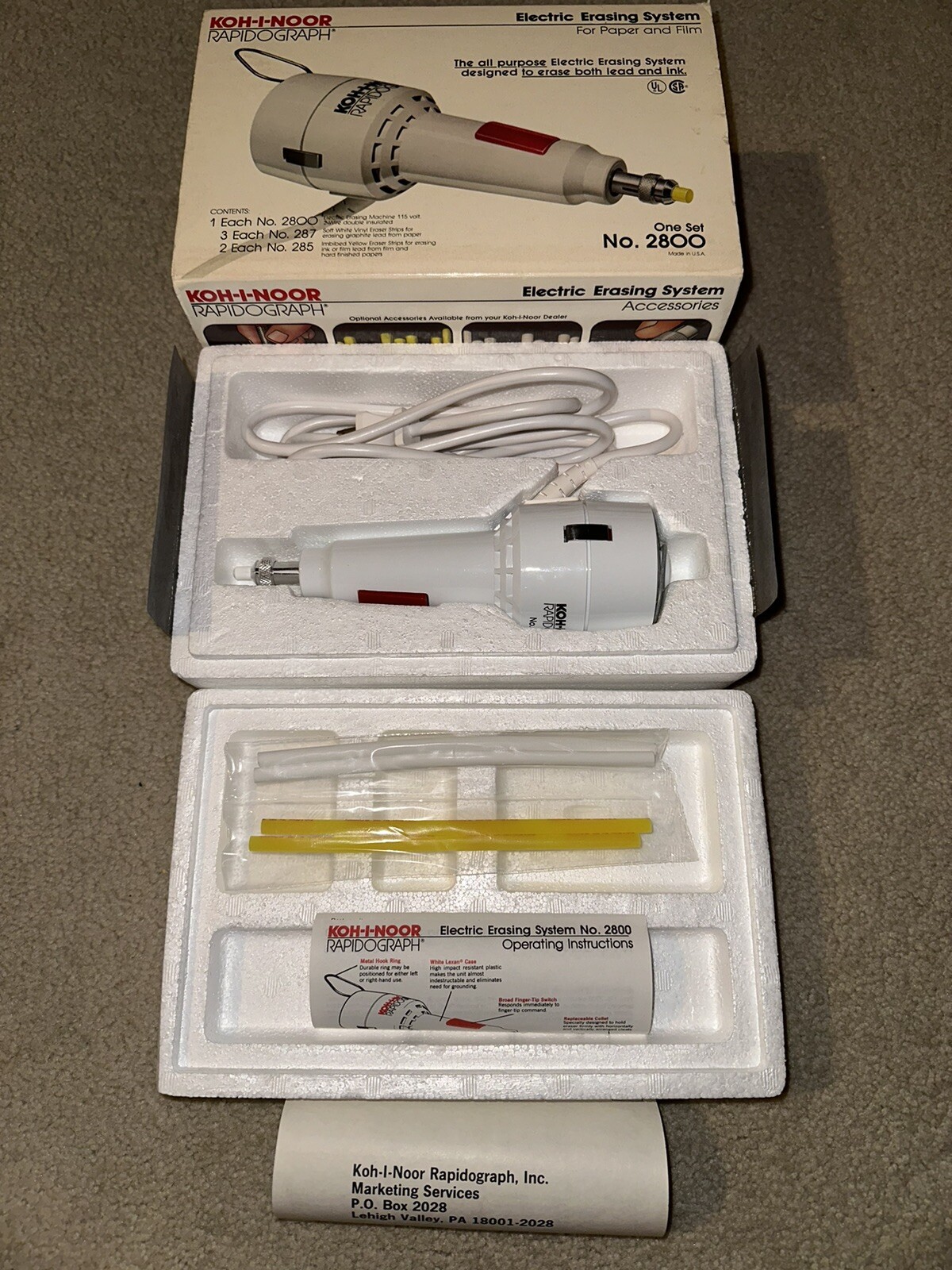 KOHINOOR Electric Eraser Erasing System No. 2800 Rapidograph Lead /Ink eBay