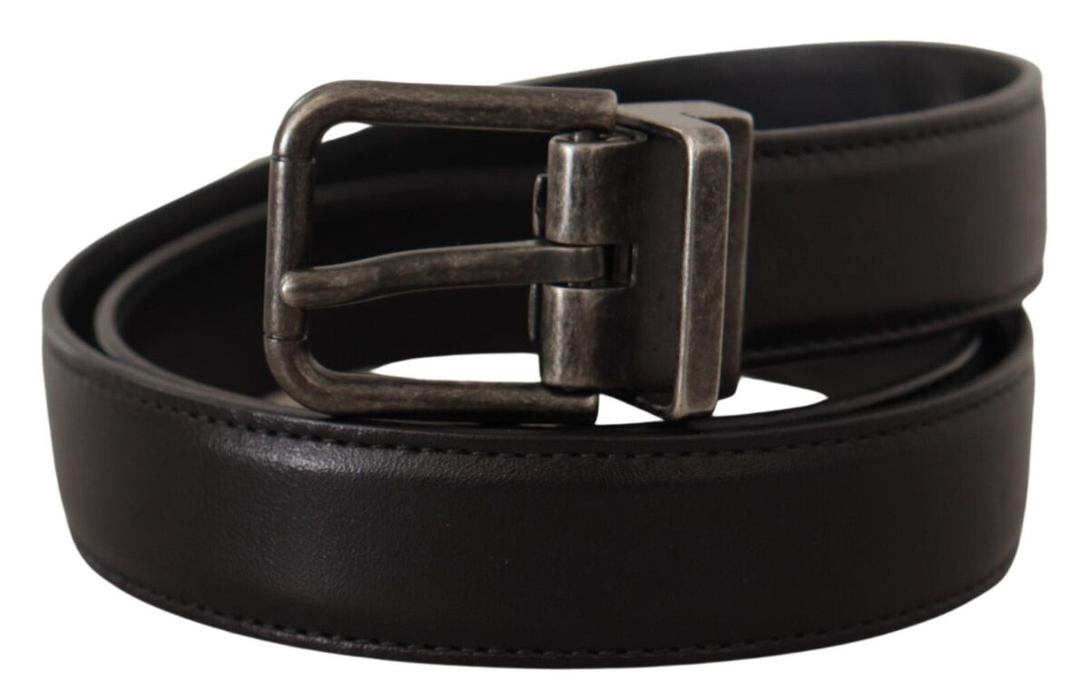 DOLCE & GABBANA Belt Solid Black Calf Leather Logo Metal DOLCE & GABBANA Belt Solid Black Calf Leather Logo Metal