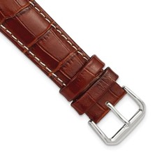 DeBeer 20mm Havana Crocodile-Style Grain White Stitching Silver-tone Buckle Band