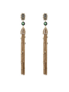 Authentic ALEXIS BITTAR GOLD PLATED WITH CRYSTAL CASCADING TASSEL CLIP ON EARRINGS