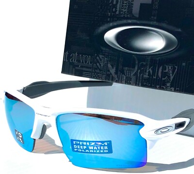 NEW* Oakley FLAK JACKET 2.0 White POLARIZED Deep Water Blue XL