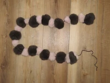VTG Cejon Genuine Rabbit Angora Fur Brown Pink Pom Pom Neck Scarf 45"