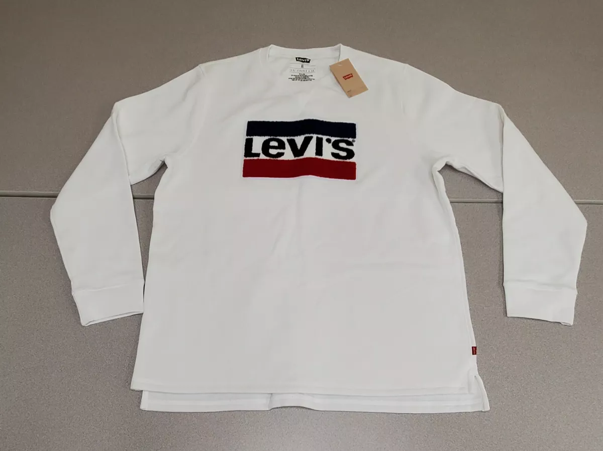 NWT Levis BIG Logo Sweater Crewneck Flag CHENILLE PATCH White Mens