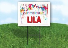 LILA HAPPY BIRTHDAY BALLOONS 18 in x 24 in Yard Sign Road Sign with Stand
