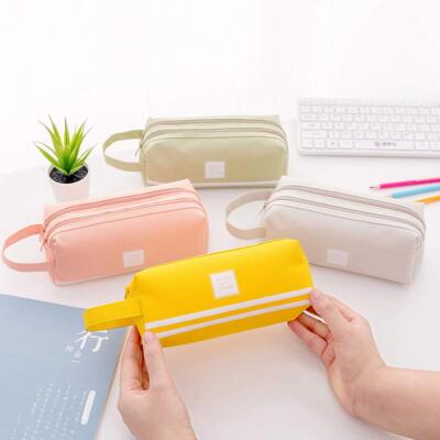 Kids Cute Double-layer Large-capacity Pencil Case Canvas Elastic