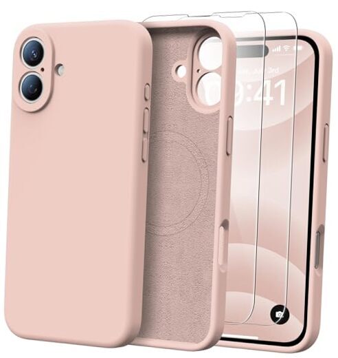 for Case with 2 Screen Protectors - Compatible with Magsafe iPhone 16 Baby Pink
