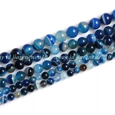 Natural Blue Stripe Agate Gemstone Round Loose Beads 6mm 8mm 10mm 12mm 15"