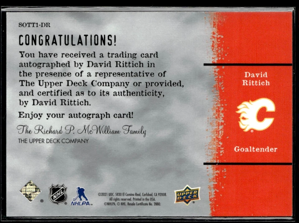 2020-21 SP Authentic Sign of the Times retro David Rittich #SOTT!-DR H7R1H - Image 2 of 2