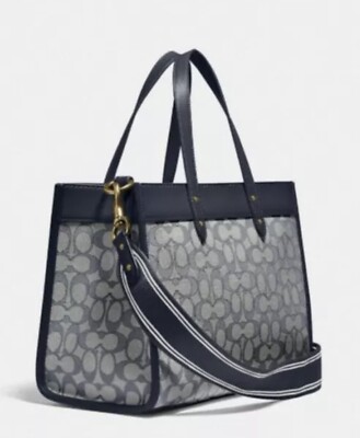 Coach Signature Jacquard Field Tote 30 in Midnight Blue NWT