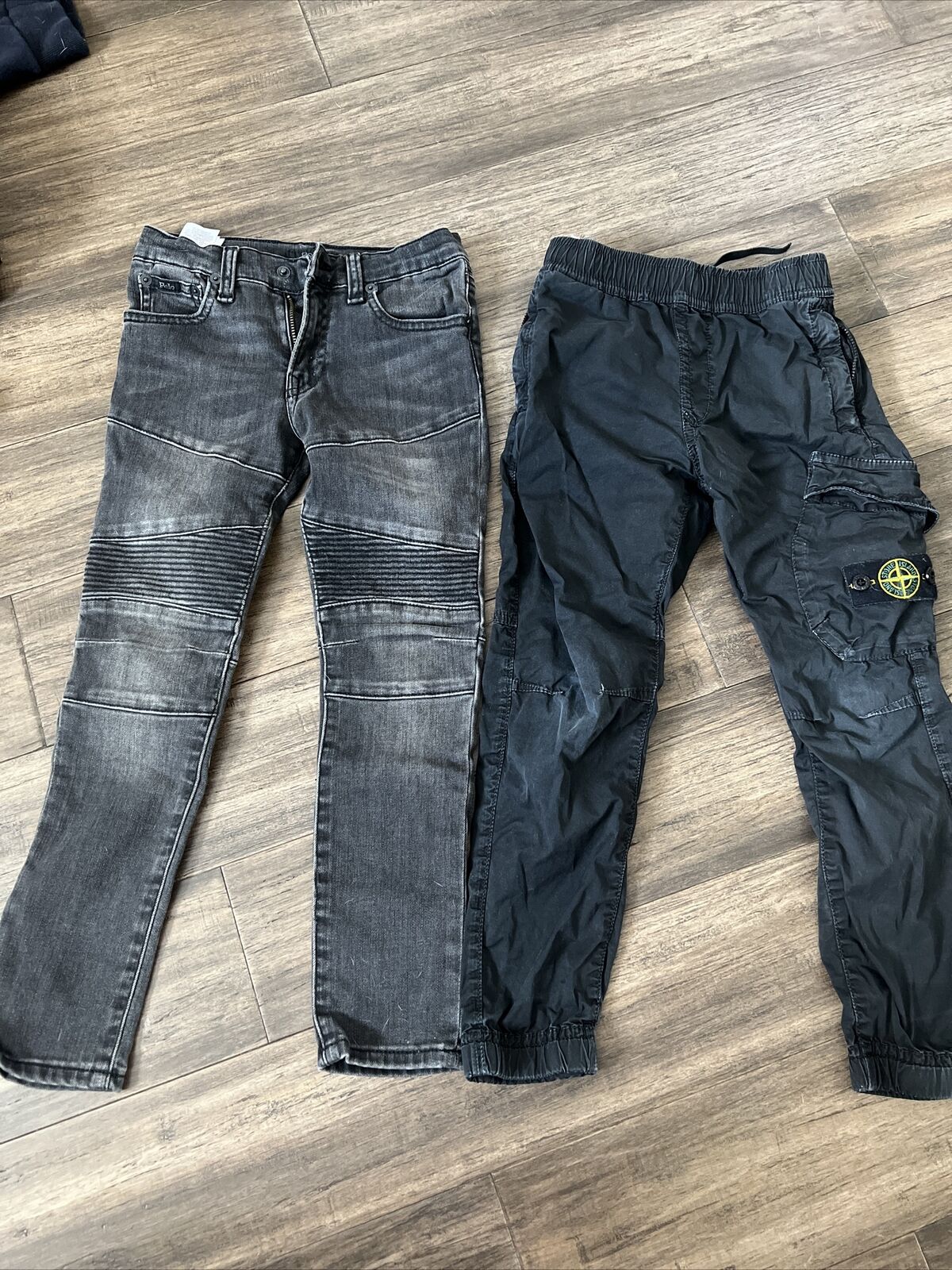 BOYS STONE ISLAND BLACK CARGO PANTS & POLO RALPH LAUREN BIKER DENIM JEANS SIZE 6