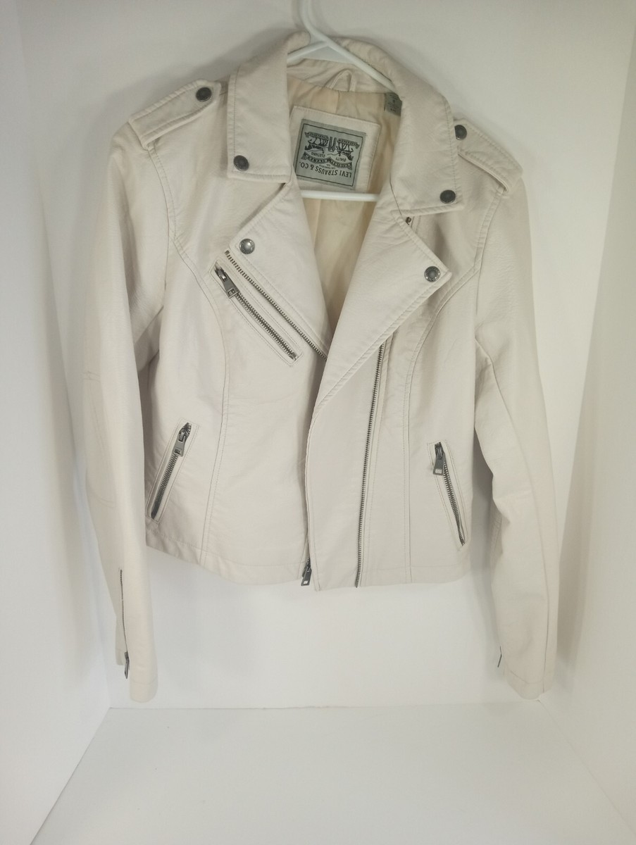 Levi's Faux Leather Motocross Racer Jacket White Women's Size