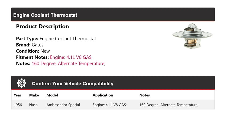 Nash Ambassador Special 1956 4,1 L V8 motor gas refrigerante termostato puertas Foto 2 de 4