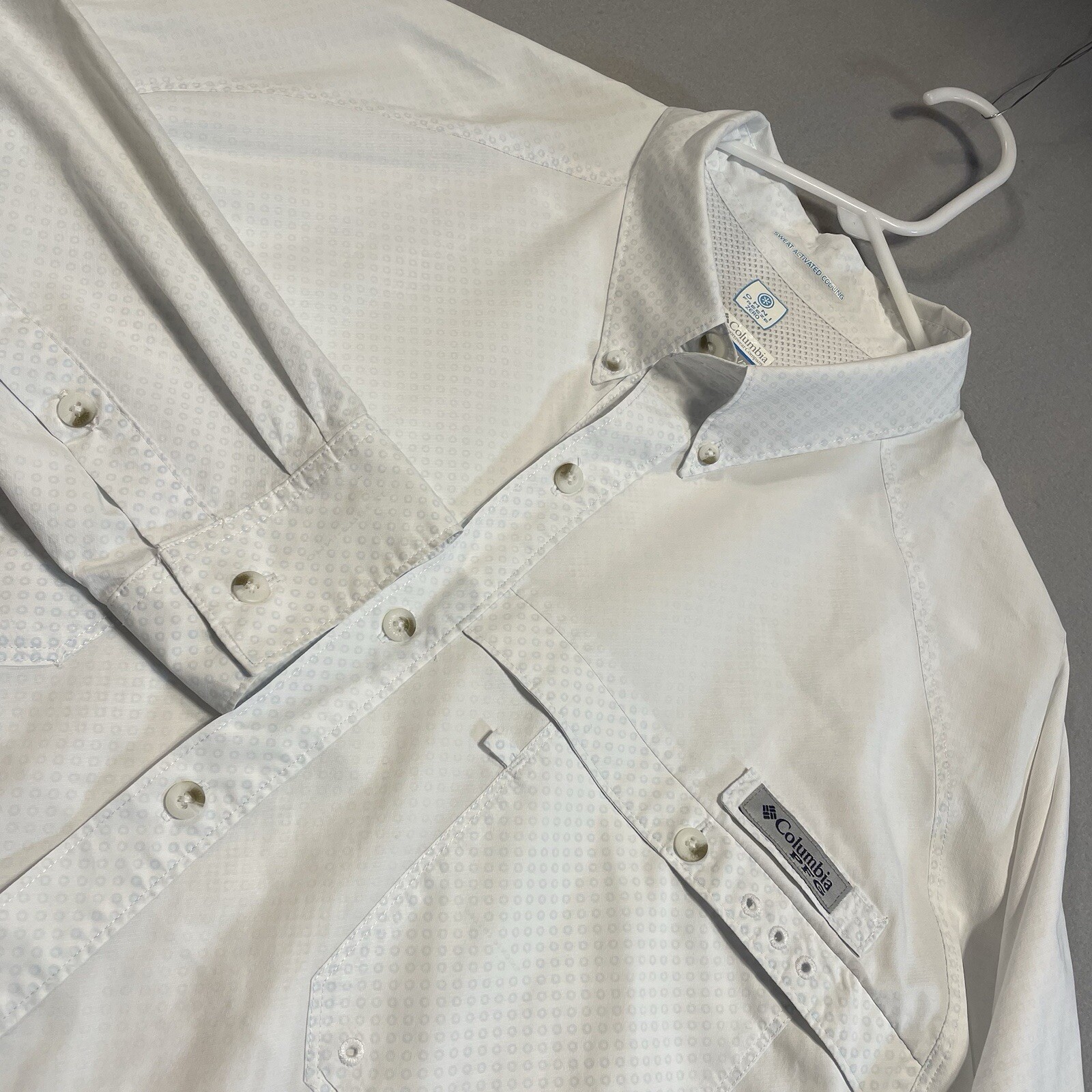 Columbia OmniFreeze Zero Shirt Mens XXL White Blue Raglan Long Slve PFG Fishing