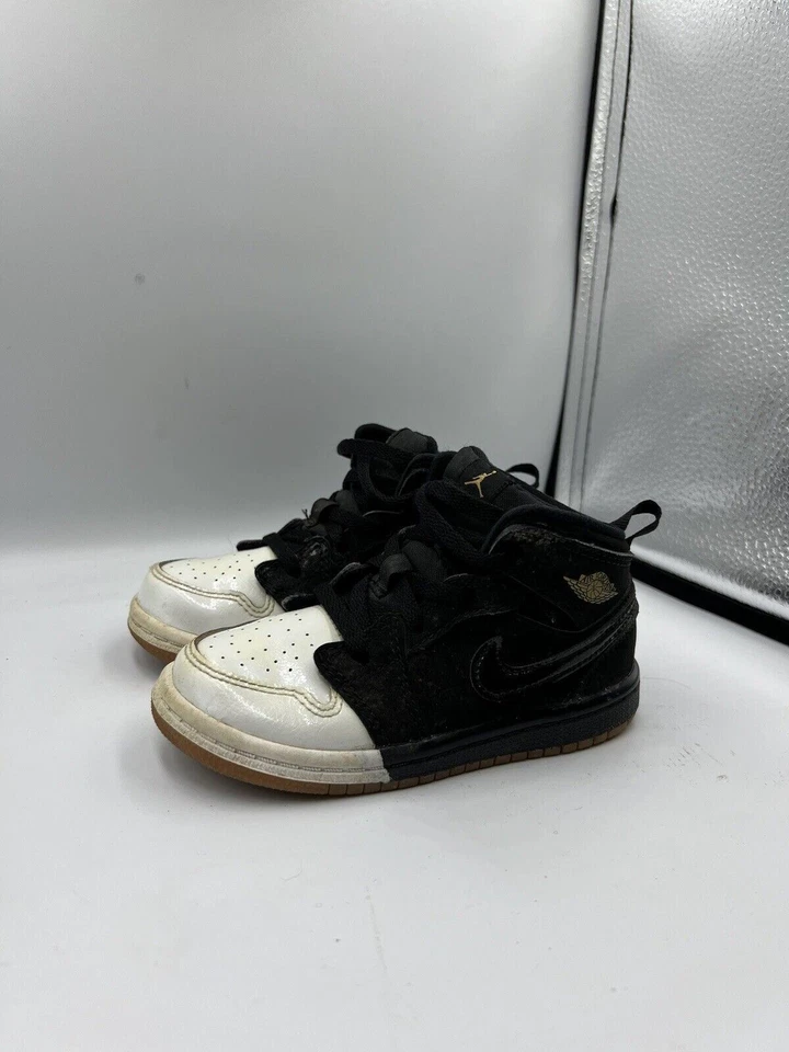 Nike Air Jordan I 1 Mid Black White Dipped Toe 644507-021 BT Toddler sz 8C - Image 2 of 4