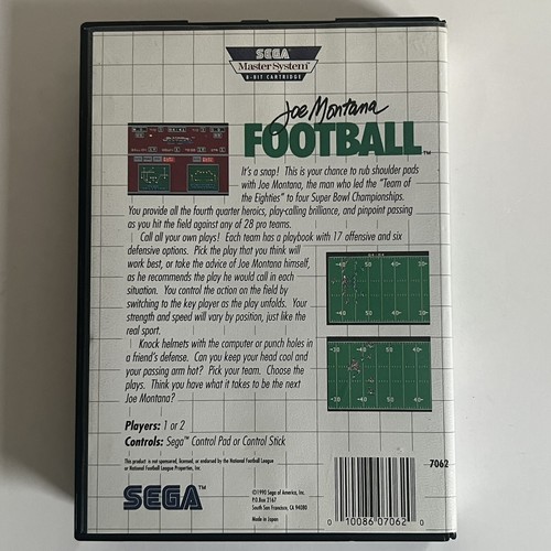 Joe Montana Football Sega Master System 1990 With Manual Great Condition - Picture 2 of 8