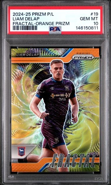 LIAM DELAP 2024-25 PANINI PRIZM FRACTAL ORANGE PRIZM #D 14/25 PSA 10 GEM POP 1/1