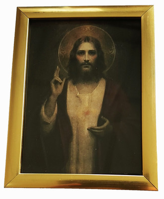 Sacred Heart of Jesus print in gold frame 2''x3'' small