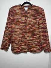 Vintage Alfred Dunner Tweed Blazer Womens Size 14 Petite Jacket Yellow Red Brown