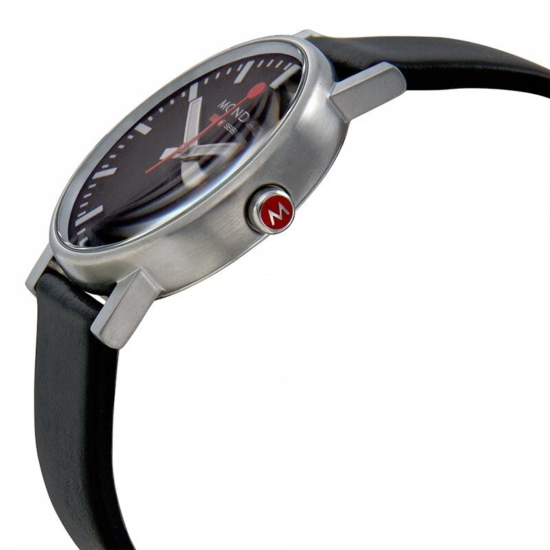 Mondaine SBB EVO 35mm oficial Swiss Railways mostrador preto relógio de couro data grande - Imagem 2 de 2
