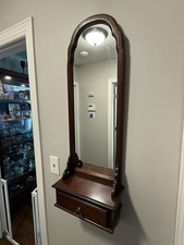 Vintage Bombay Co Wooden Queen Anne Style Cherry Console Wall Mirror With Drawer